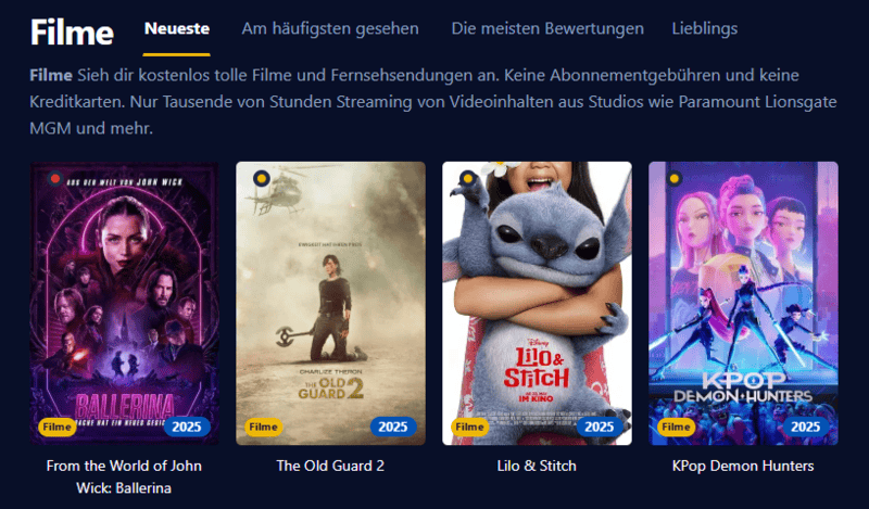 Darstellung der Benutzeroberflaeche von Einschalten einer modernen Streamingplattform mit Filmen und Serien